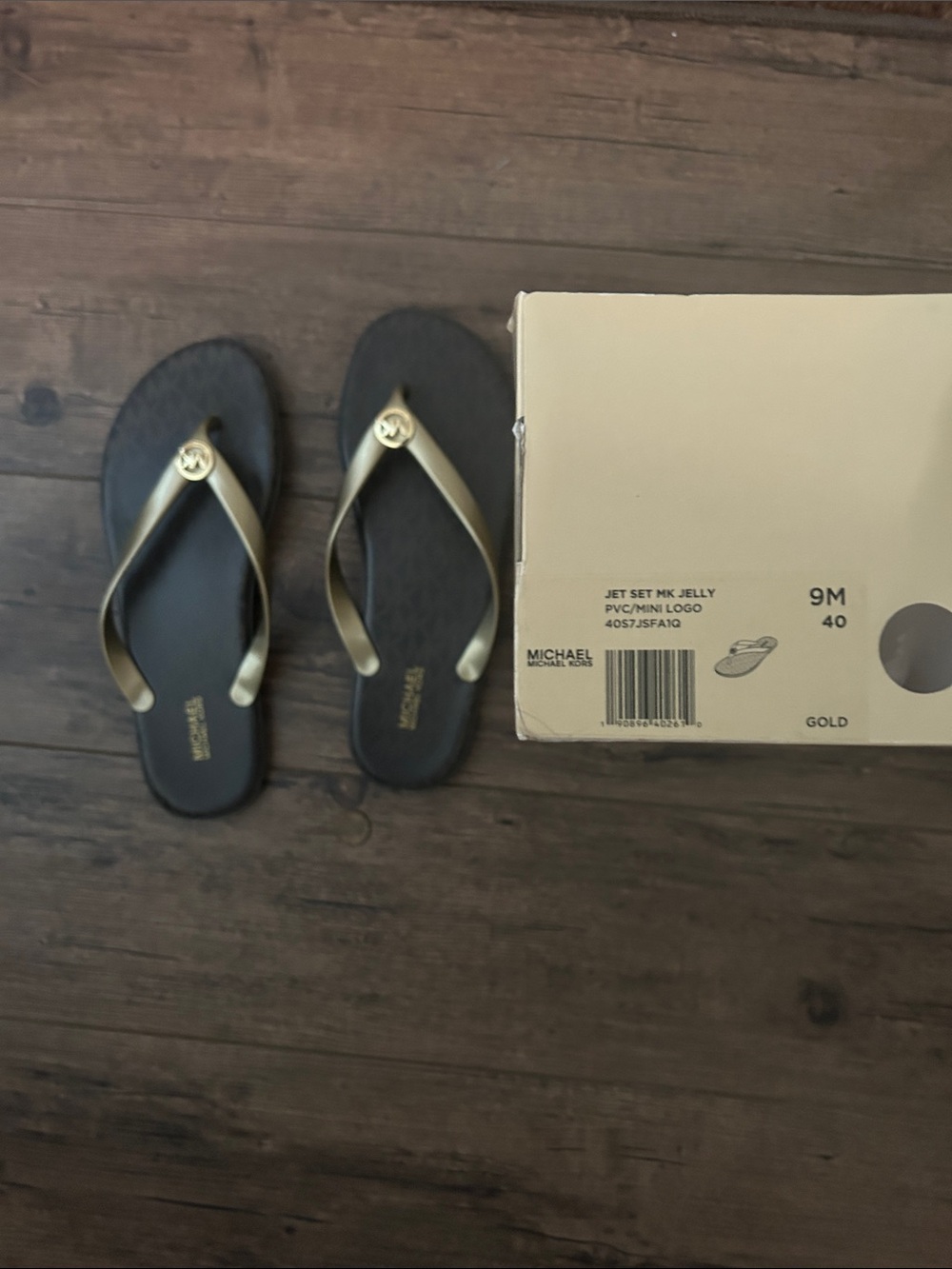 Michael Kors Brown/Gold Logo Flip Flop Sandals - Picture 2 of 5